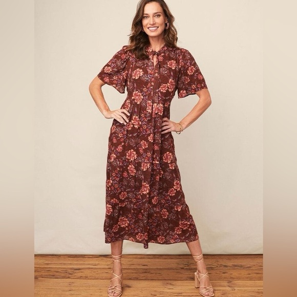 Matilda Jane Good Hart Mariposa Floral Midi Dress Large brick red flowy fall - Picture 1 of 11